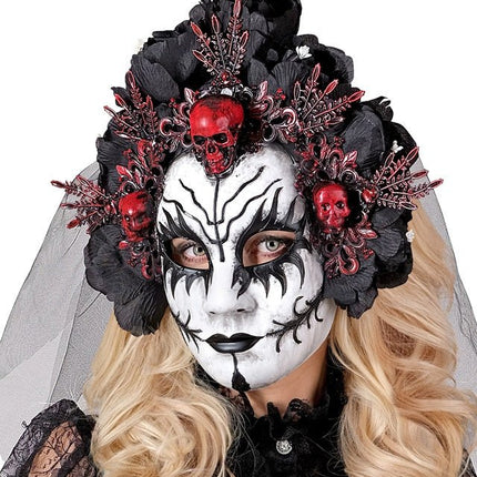 Dia De Los Muertos Masker Zwart Wit Sluier van Widmann koop je bij Partywinkel