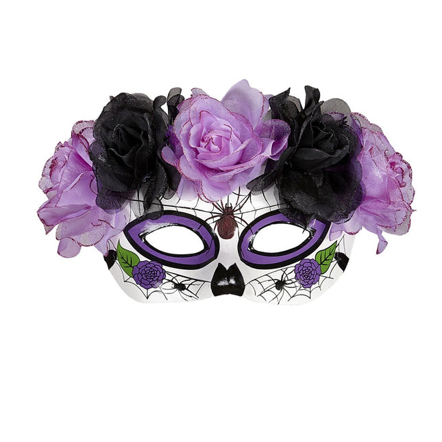 Dia De Los Muertos Oogmasker Paars Rozen van Widmann koop je bij Partywinkel