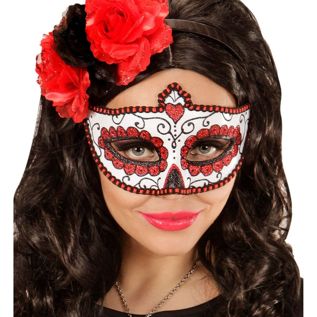 Dia De Los Muertos Oogmasker Rood van Widmann koop je bij Partywinkel