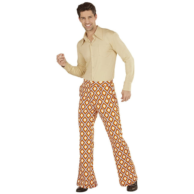 Disco 70S Broek Oranje Heren Ruit van Widmann koop je bij Partywinkel