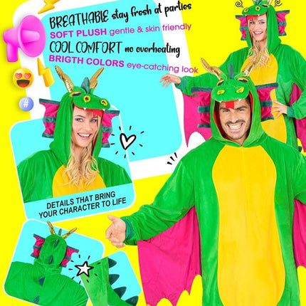 Draak Pluche Jumpsuit met Kap en Masker van Widmann koop je bij Partywinkel