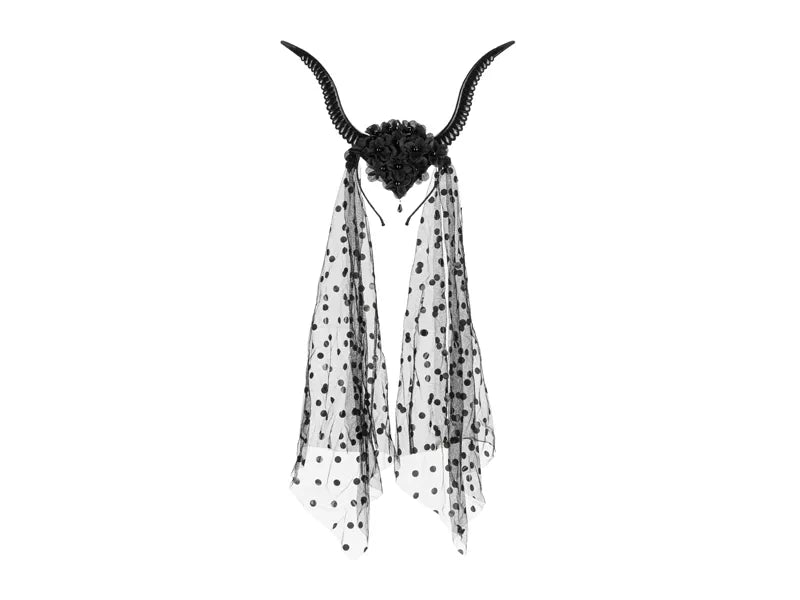 Duivel Haarband Zwart Met Sluier van Partydeco koop je bij Partywinkel