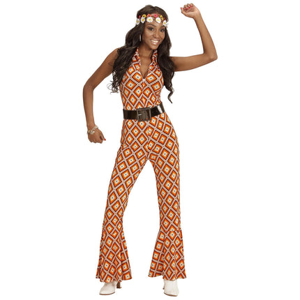 Disco 70S Jumpsuit Orange Dame Ternet