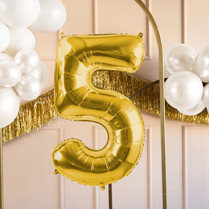 5 års figurballon guld tom 72 cm