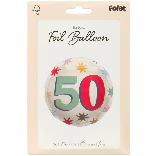 50 års heliumballon farvet tom 45 cm