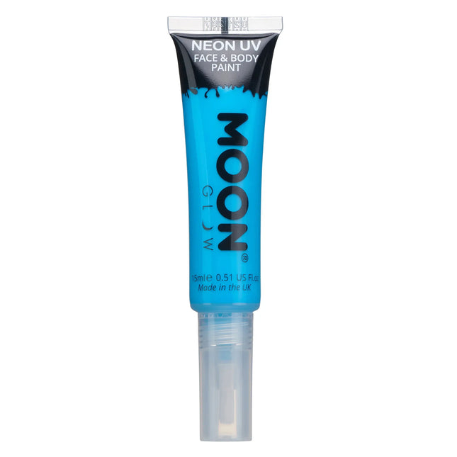 Moon Glow Neon UV Face Paint med penselapplikator Intense Blue 15ml