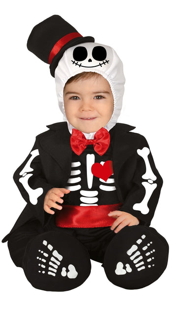 Skelet halloweenkostume baby rød sløjfe