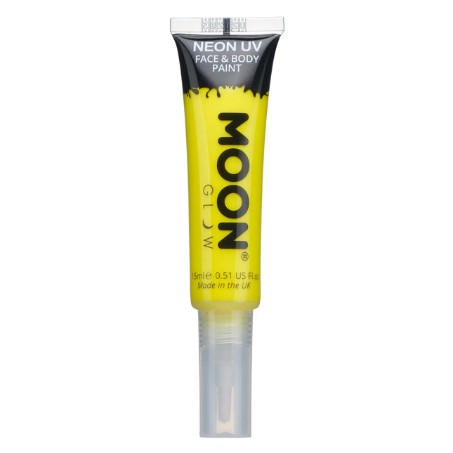Moon Glow Neon UV Face Paint med penselapplikator Intense Yellow 15ml