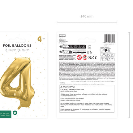 4 års figurballon guld tom 72 cm