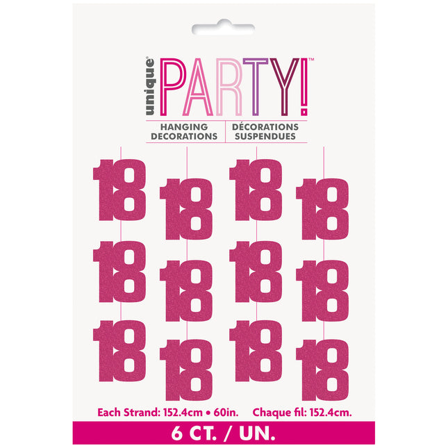 18 års hængende dekoration pink 1,52 m