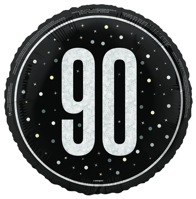 90 Years Helium Balloon Black Empty 45cm