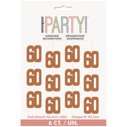 60 års hængende dekoration rosaguld 1,52 m