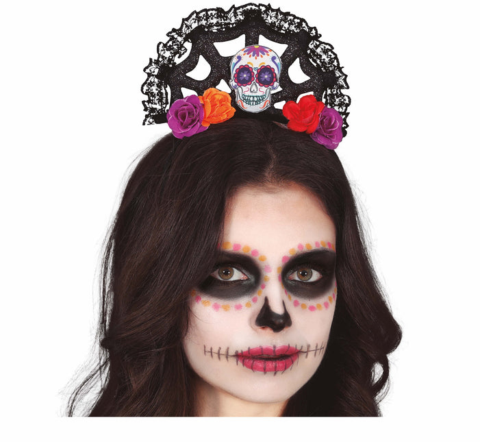 Dia De Los Muertos Haarband Bloemen En Doodshoofd