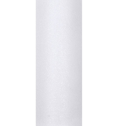 Hvid tylrulle med glitter 15 cm 9 m