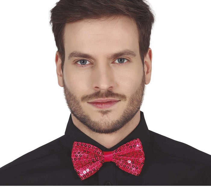 Fuchsia sløjfe med pailletter 12 cm