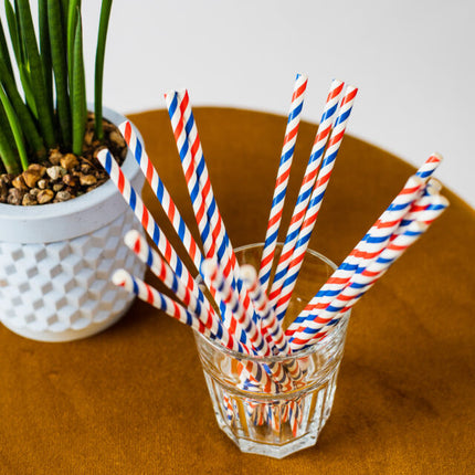 Rød, hvid, blå sugerør af pap 20 stk