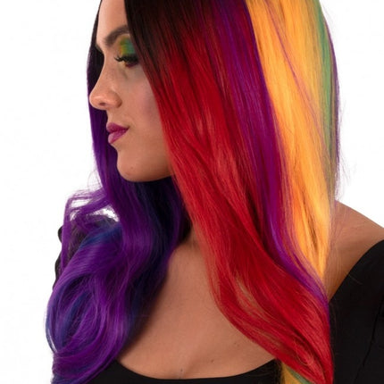 Paryk Selena Lang med krøller Regnbue To sider