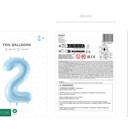 2 års figurballon lyseblå tom 72 cm