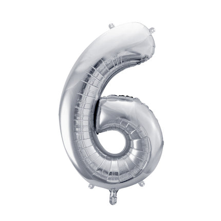 6 års figurballon sølv tom 72 cm