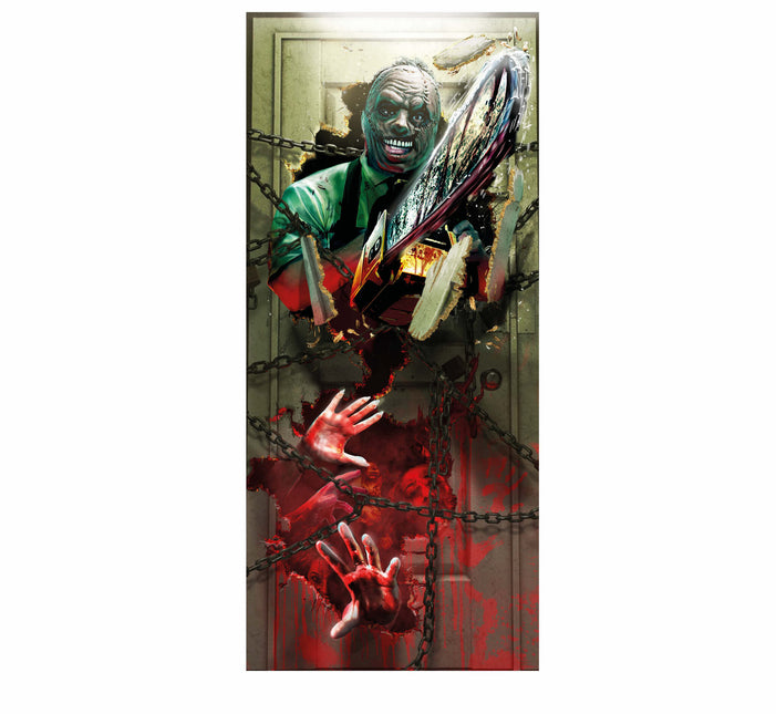 Halloween-dørplakat med motorsav 1,8 m