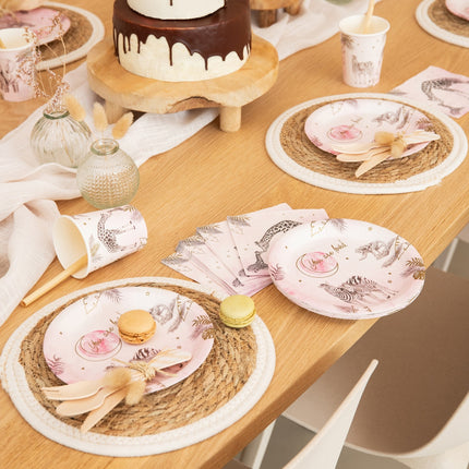 Fødselstallerkener Pink Safari 18cm 8stk