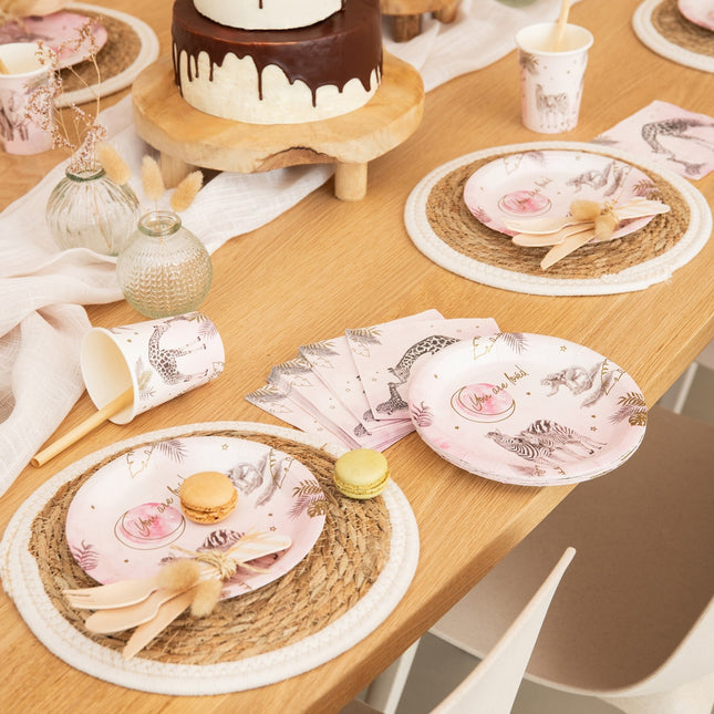 Fødselstallerkener Pink Safari 18cm 8stk