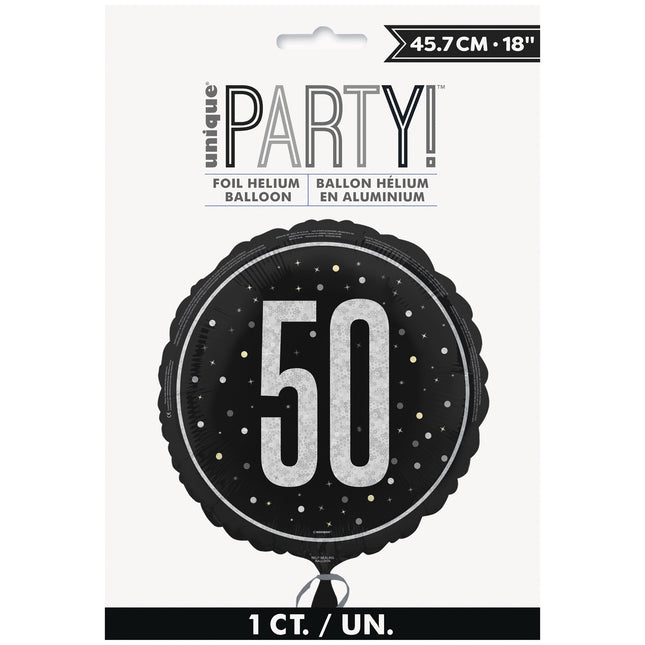 50 års heliumballon sort hvid tom 45 cm