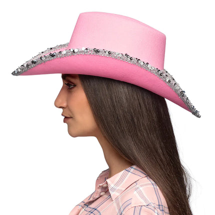 Lyserød cowboyhat med glitter