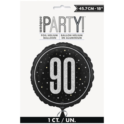 90 Years Helium Balloon Black Empty 45cm