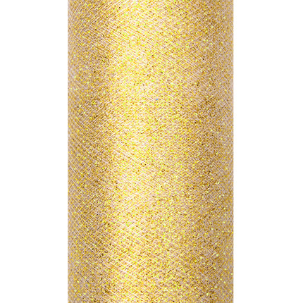 Gylden tylrulle med glitter 15 cm 9 m