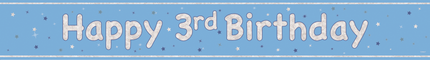 Happy Birthday Banner Lyseblå 3 år 2,74 m