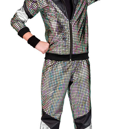 Neon 80S træningsdragt fejlbehæftet holografisk barn