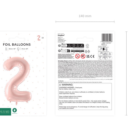 2 års figurballon lyserød tom 72 cm
