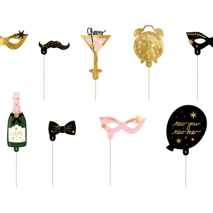 Nytårsaften Photobooth rekvisitter Let's Party 9 stk