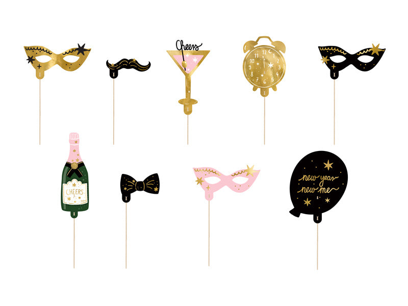 Nytårsaften Photobooth rekvisitter Let's Party 9 stk