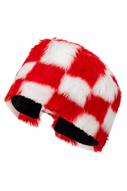 Pelshue rød hvid blokeret