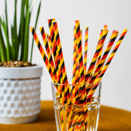 Sorte, røde, gule sugerør af pap 20 stk