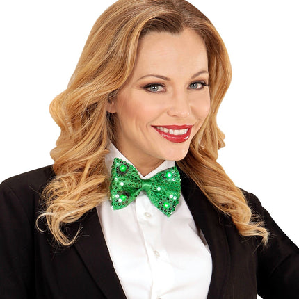 Grøn sløjfe med pailletter og lys