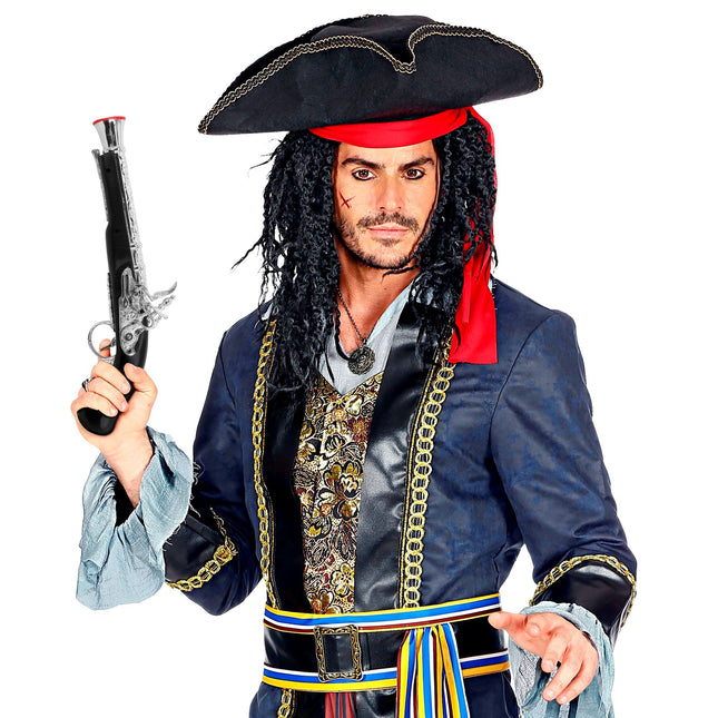 Pirat falsk pistol sort sølv