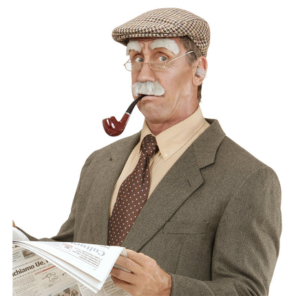 Grijze Nep Snor Snor En Wenkbrauwen 2 delig