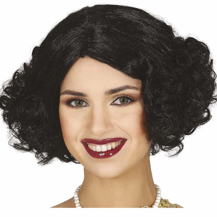 Sort paryk kort hår krøller