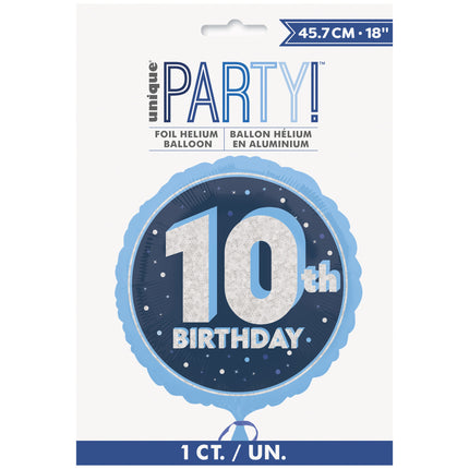 10 års heliumballon blå tom 45 cm