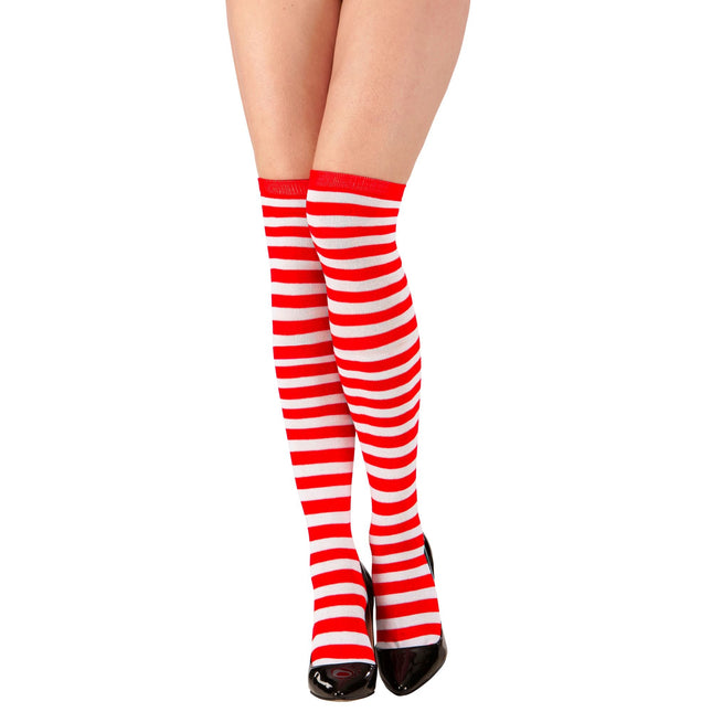 Røde hvide strømper 64 cm