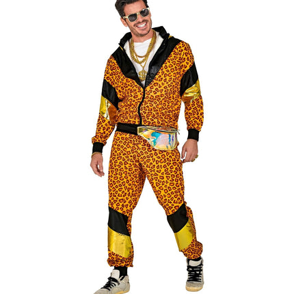Neon 80S træningsdragt med fejlbehæftet leopardprint