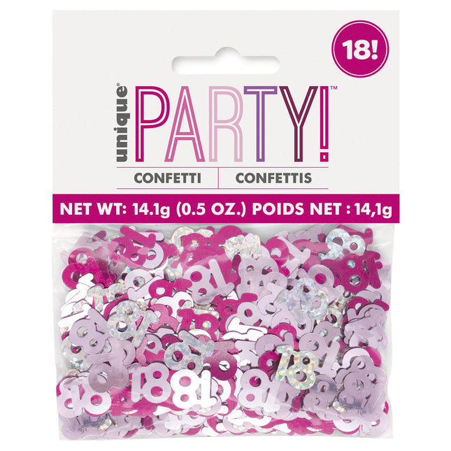 18 års konfettipose pink 14gr