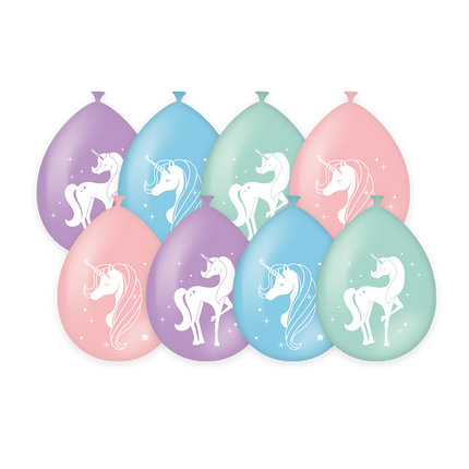 Enhjørning-balloner i farver 30 cm 8 stk
