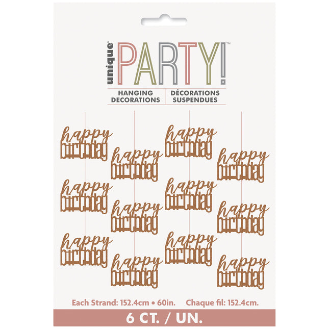 Happy Birthday hængende dekoration Rose Gold 1,52 m
