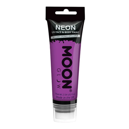 Moon Glow Neon UV Face Paint med svampapplikator Intense Purple 75ml