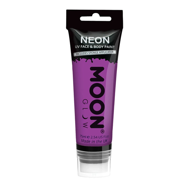Moon Glow Neon UV Face Paint med svampapplikator Intense Purple 75ml