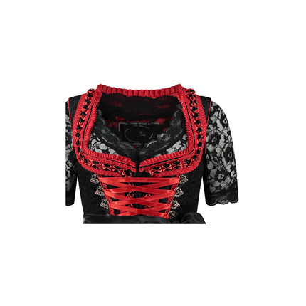 Sort rød Dirndl-kjole Oktoberfest Ladies 2 Pieces